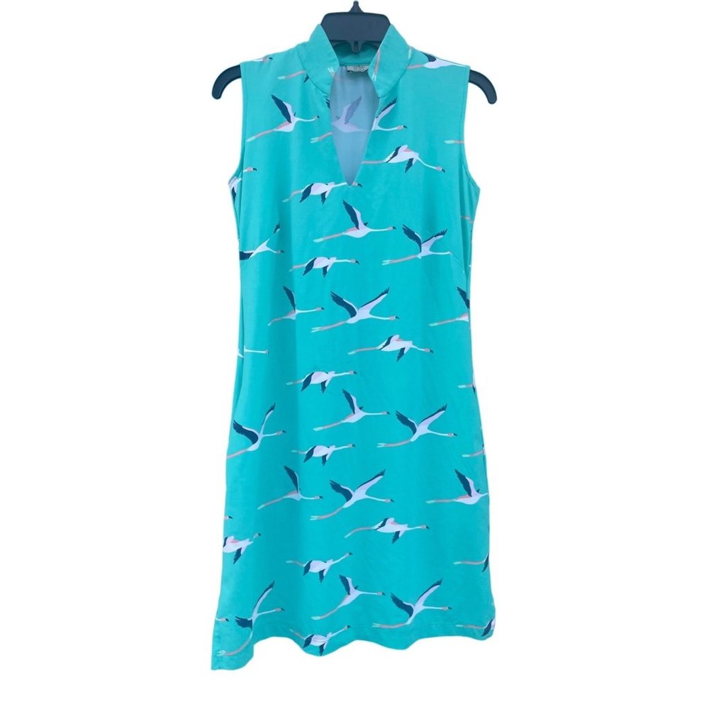 Katherine Way Turquoise Bird Print Dress